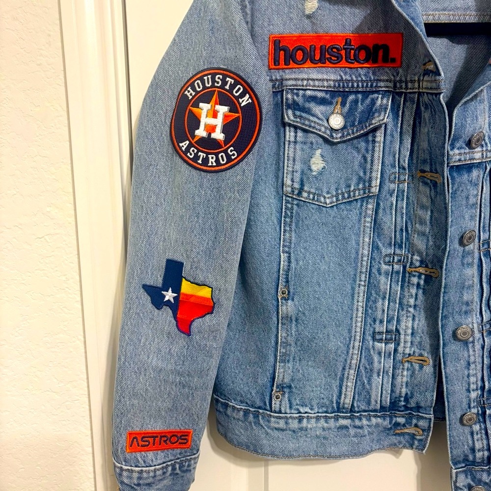 Houston Astros Baseball Custom Patch Denim Jacket Size Small